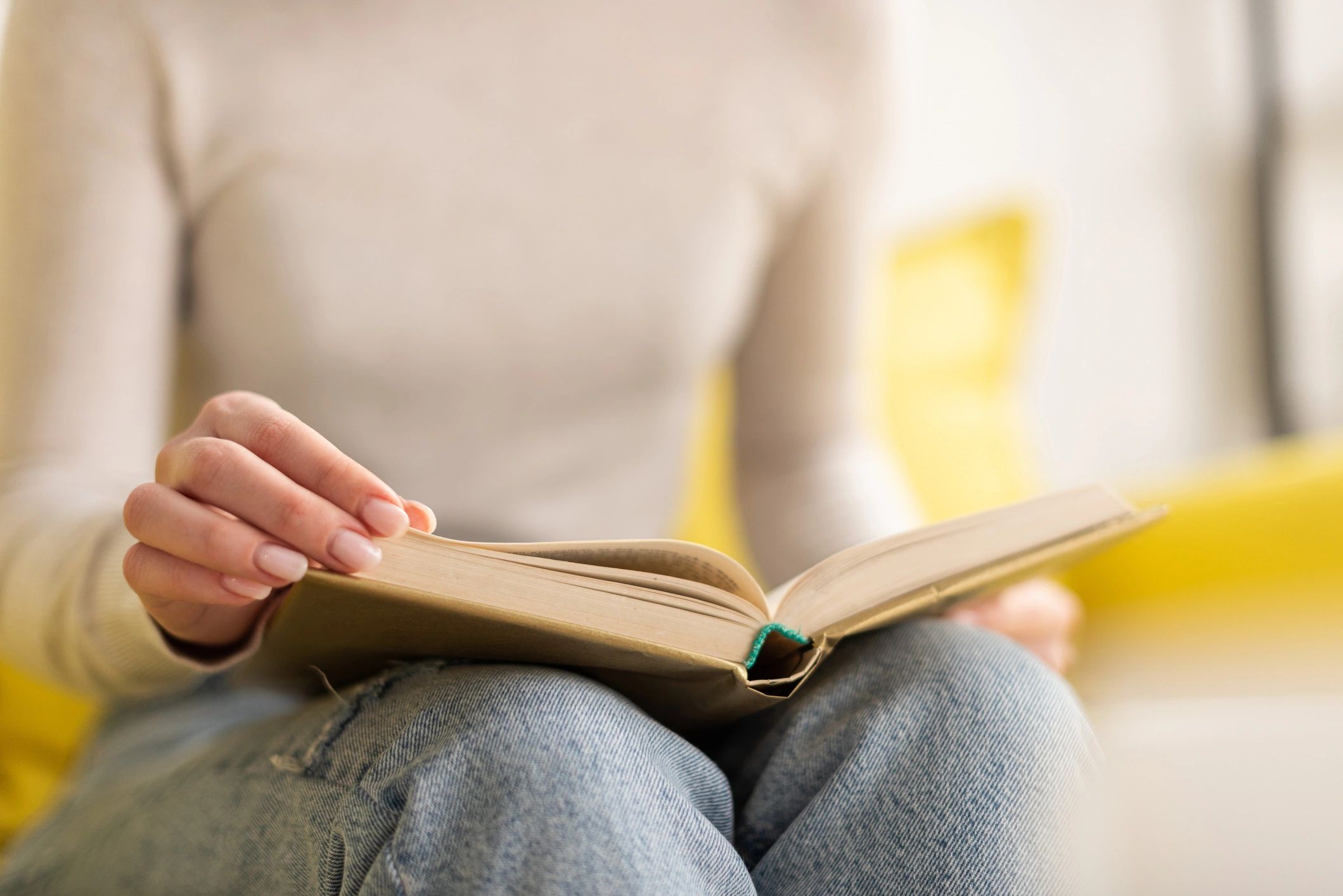 Person reading quietly at home